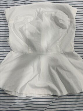 New York & Company White Strapless Peplum Top